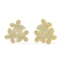 Pair of yellow gold lab-grown diamond floral stud earrings with marquise petal cluster and full Pavé round diamond accents in blooming flower design, front view, luxury diamond jewelry