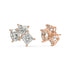 Pair of rose gold lab-grown diamond dangling drop stud earrings in three-stone style with oval-cut center and pear-shaped side diamonds, front view, premium sparkling luxury earrings