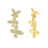 Pair of white gold lab-grown diamond floral vine stud earrings with marquise-cut and pear diamond petals in cascading butterfly design, front view, sophisticated Pavé cluster jewelry