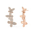 Pair of rose gold lab-grown diamond floral vine stud earrings with layered marquise and pear diamond petals in butterfly-inspired cascading design, front view, premium cluster jewelry