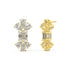 Pair of white gold lab-grown diamond cluster stud earrings with central emerald-cut diamond and pear-shaped petal accents top and bottom, front view, sophisticated multi-diamond jewelry
