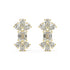 Pair of yellow gold lab-grown diamond cluster stud earrings with central emerald-cut diamond, pear-shaped diamond petals top and bottom, sparkling multi-stone design, luxury drop diamond jewelry