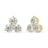 Angled front view of Trinity Studs in yellow gold, triple stone lab grown diamond earrings that catch light from all sides for daily comfort and understated elegance.