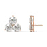 Side perspective of rose gold Trinity Studs earrings displaying post thickness and bezel embrace, engineered for all day ease.