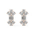 Angled view of rose gold lab-grown diamond multi-stone earrings with emerald focal and pear accents, sparkling drop design, trendy diamond jewelry