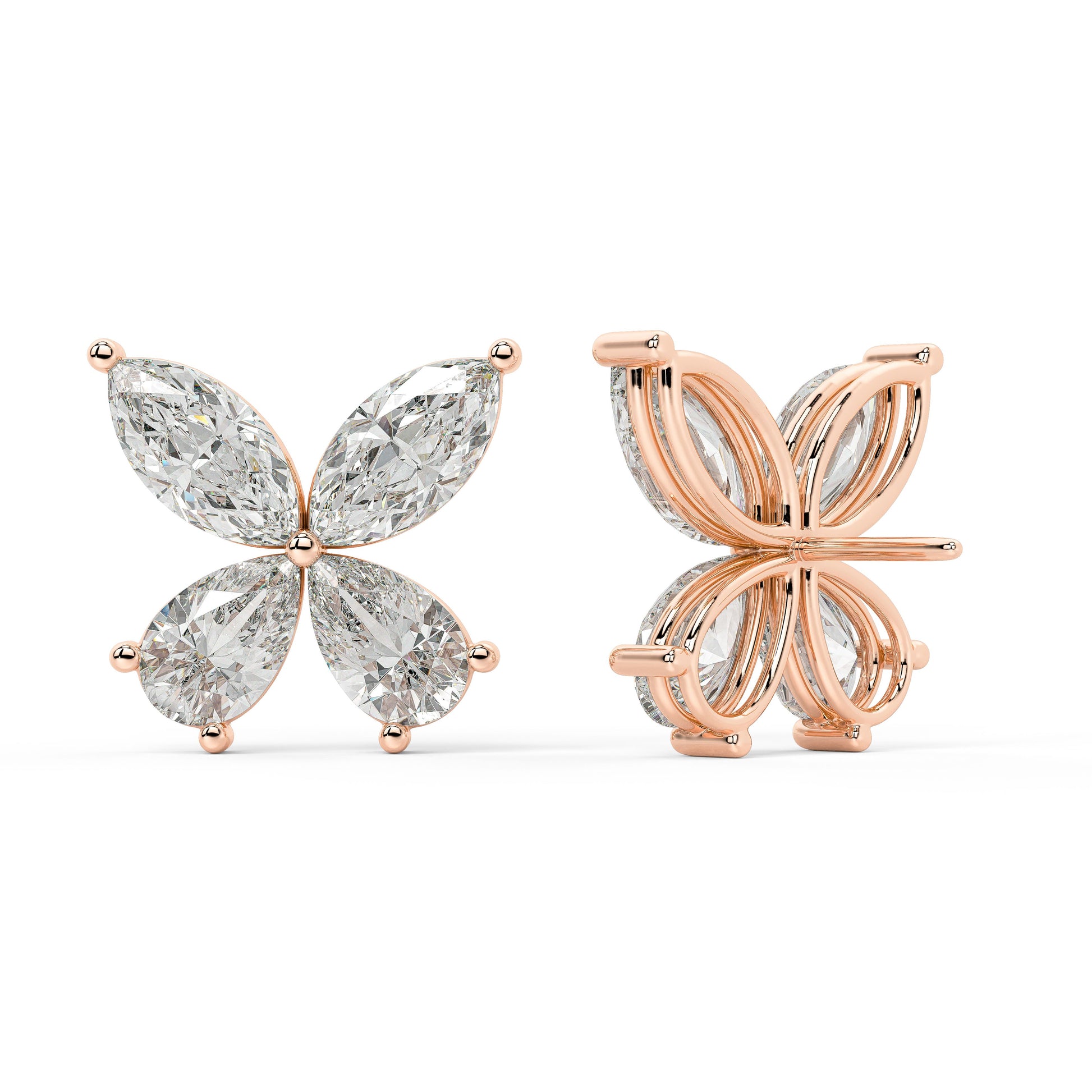 Back view of Elara Stud Earrings bezel set stud in rose gold, showcasing the clean design that elevates any look with VS+ clarity and effortless net-zero shine.