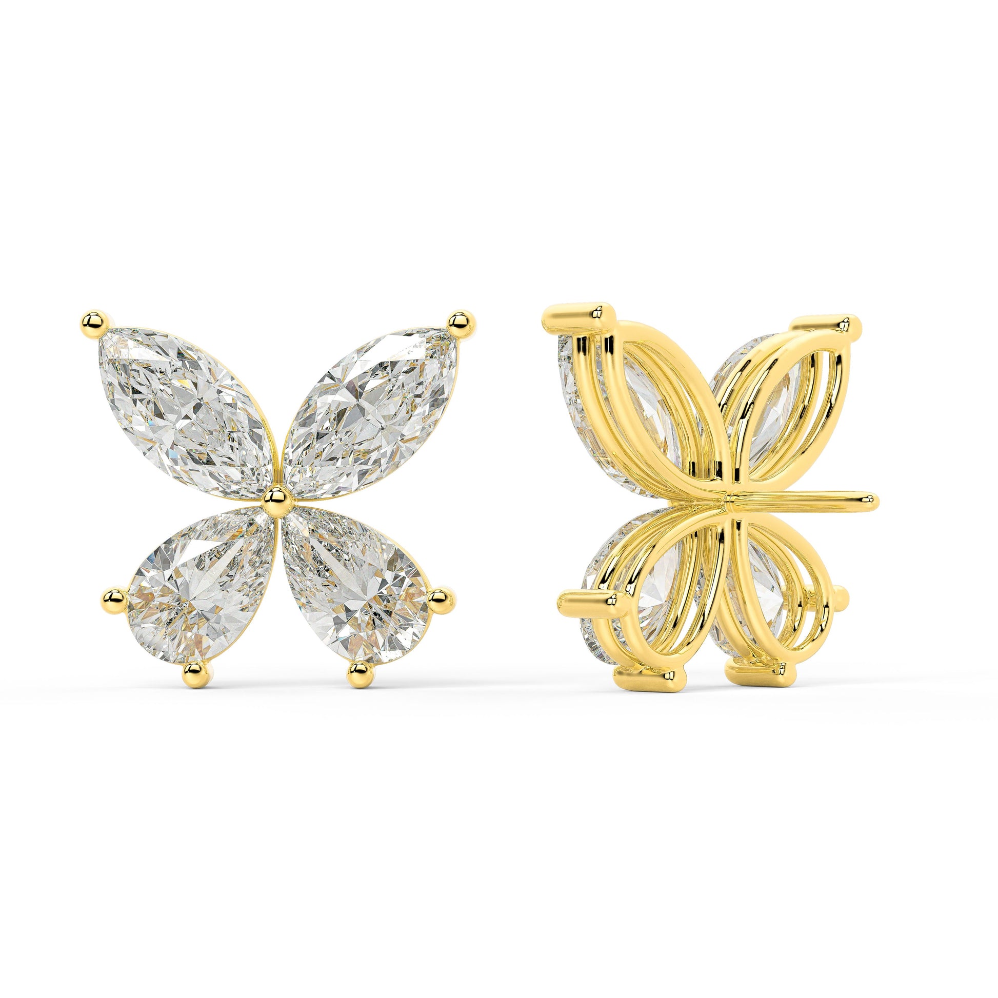 Back view of Elara Stud Earrings bezel set stud in yellow gold, emphasizing the stack-ready simplicity and VS+ clarity that make it an effortless essential with zero environmental guilt.