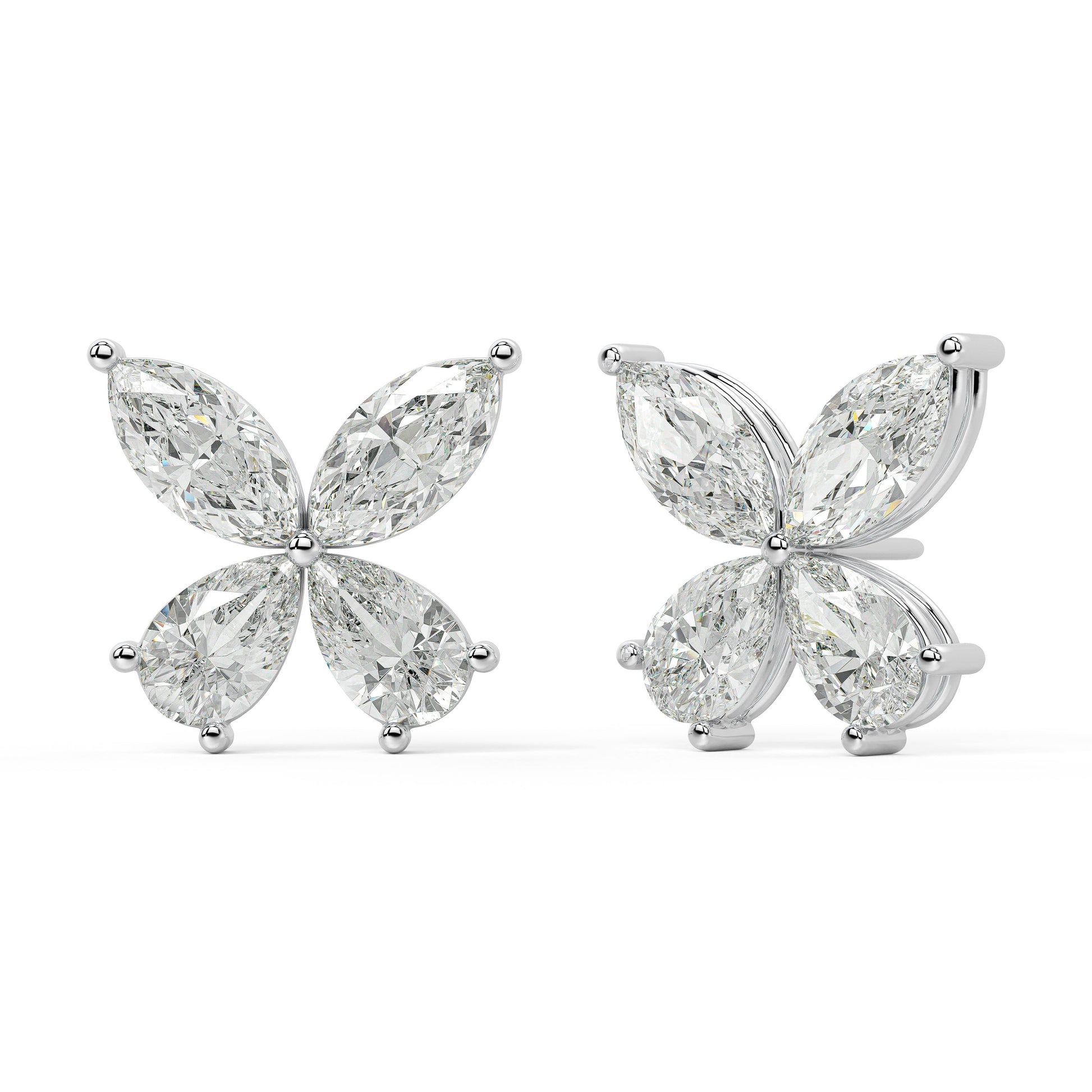 Angled front view of Elara Stud Earrings bezel set diamond in white gold, designed for snag-free comfort and endless light in hypoallergenic sustainable craftsmanship.
