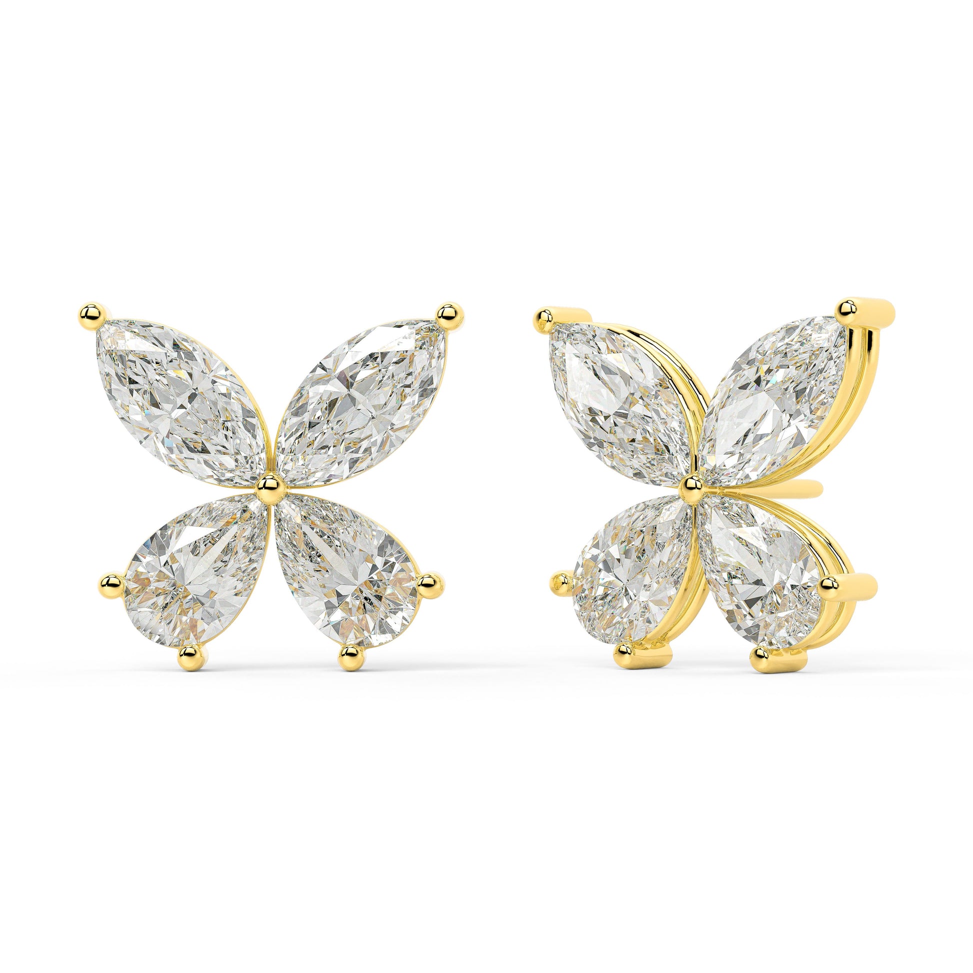 Angled front view of Elara Stud Earrings bezel set diamond in yellow gold, highlighting the round brilliant fire that elevates looks without fuss in hypoallergenic, lightweight sustainable style.