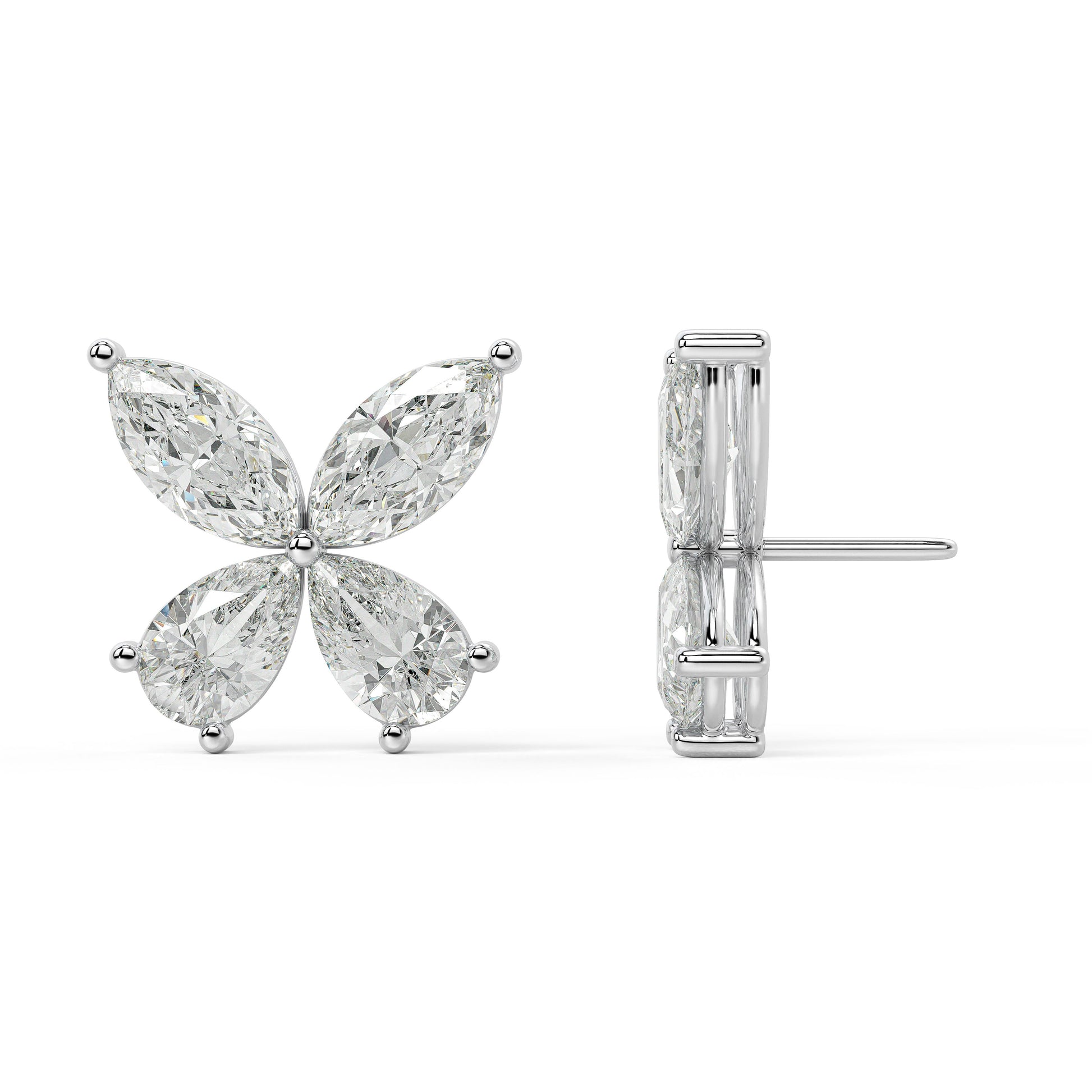 Side and back view of Elara Stud Earrings lab grown diamond in white gold, showing the domed bezel profile and double-notch backs for locked-in stability through any day.
