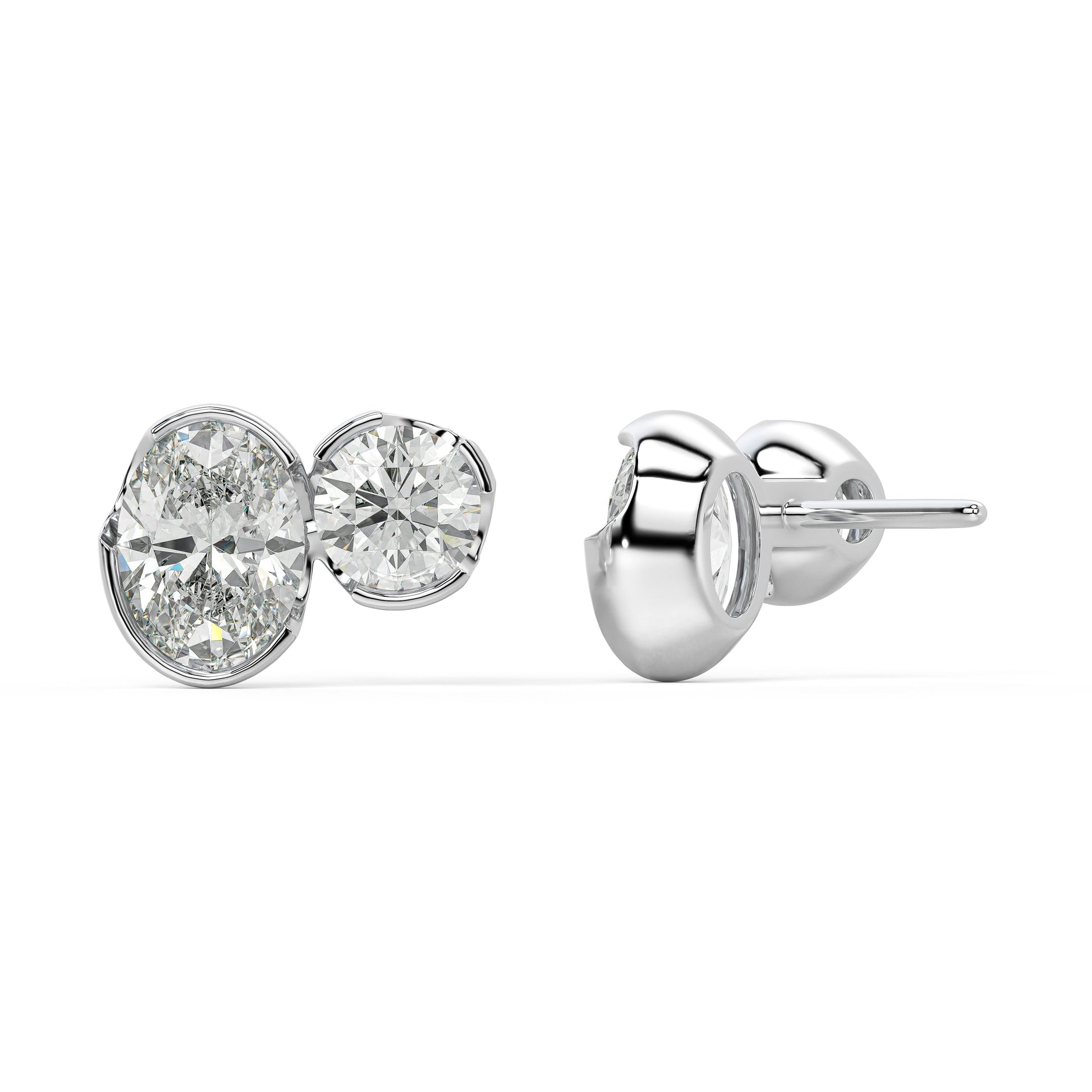 Back view of Sorelle Studs double diamond studs in white gold, highlighting the DEF color and VS+ clarity in a stackable design that brings bold sustainability to your ear curation.
