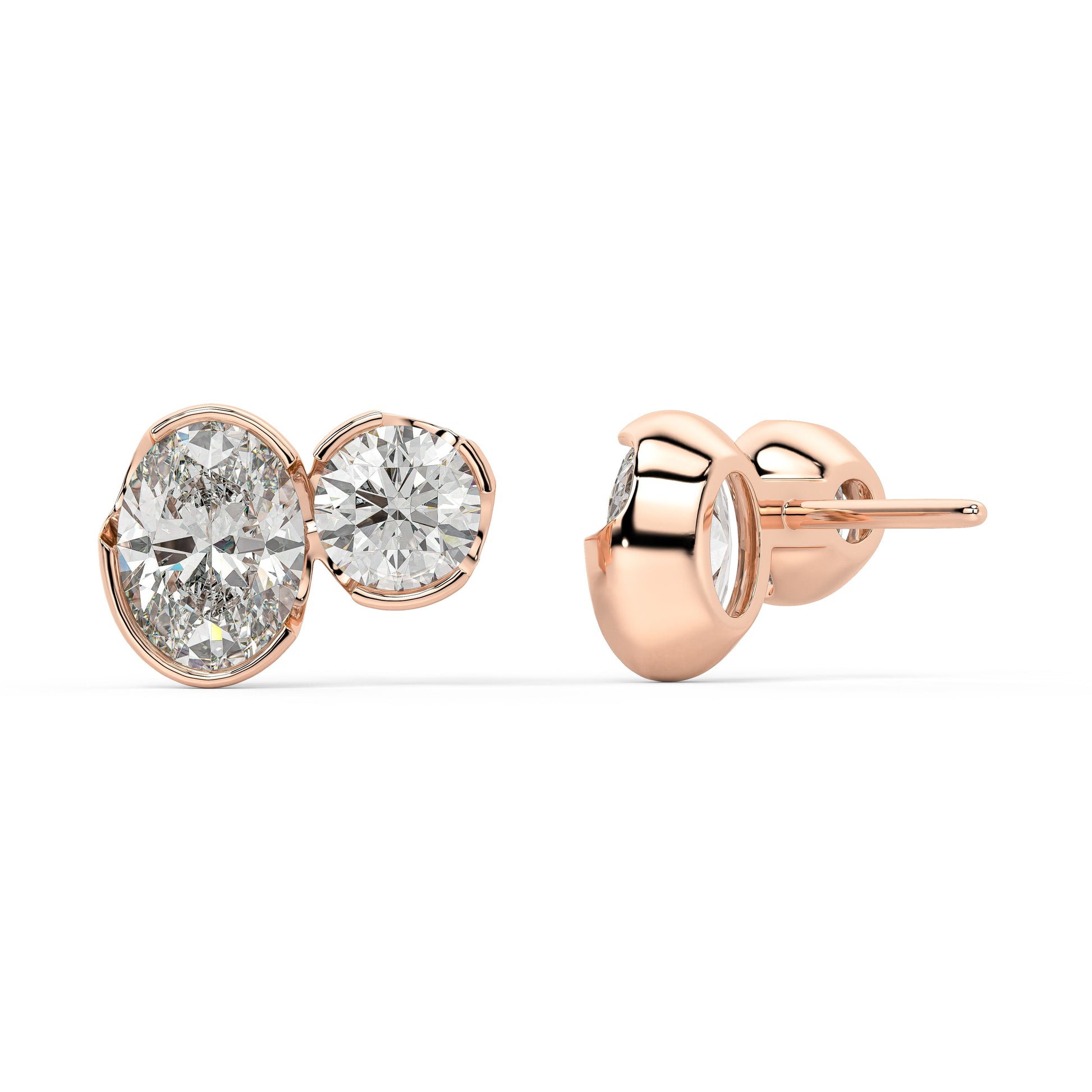 Back view of Sorelle Studs double diamond studs in rose gold, showcasing the low-profile fit that makes them effortless essentials with premium lab-grown quality.