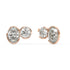 Angled front view of Sorelle Studs bezel set double diamond earrings in rose gold, crafted for wider light capture and versatile layering in net-zero sustainable luxury.