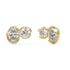 Angled front view of Sorelle Studs bezel set double diamond earrings in yellow gold, highlighting matched round brilliants in a twin silhouette that catches eyes with ethical, net-zero sustainable glow.