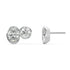 Side and back view of Sorelle Studs lab grown diamond earrings in white gold, showing the protective bezel frame and double-notch backs for secure, effortless essentials.