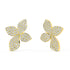 Angled front view of Aalaya Pave 2.88 CTW floral diamond studs in yellow gold, with pave-set diamonds creating a petal cluster alive with light for sophisticated, sustainable shine.