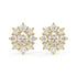 Pair of yellow gold lab-grown diamond oval halo stud earrings with central oval-cut diamond surrounded by brilliant round-cut diamonds in flower cluster design, front view, luxury jewelry