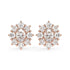 Pair of rose gold lab-grown diamond oval halo stud earrings with central oval diamond and surrounding brilliant rounds in cluster formation, front view, romantic jewelry