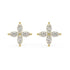 Yellow gold lab grown diamond floral earrings with marquise cut stones in elegant four petal flower design on white background