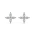 White gold lab grown diamond floral earrings with marquise cut stones in elegant four petal flower design on white background