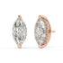 Angled perspective of rose gold Marquise Hidden Halo earrings displaying prong hold and secret glow for top quality match.