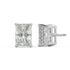 Back view of white gold Radiant Hidden Halo earring highlighting double notch backs for reliable all day ease and security.