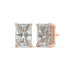 Angled view of rose gold Radiant Hidden Halo earrings displaying four prong anchor and concealed pave for responsible sourcing with top tier quality.