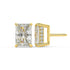 Side profile of yellow gold Radiant Hidden Halo stud displaying post length and concealed pave boost enhancing depth for whisper light confident daily hold.