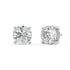 Angled front of white gold Round Hidden Halo earrings showing refined four prong and secret halo for VS plus clarity DEF color exceptional brilliance.