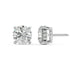 Side shot of white gold Round Hidden Halo stud illustrating post and added dimension for hypoallergenic ultralight dependable comfort all day.