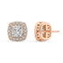 Back view of rose gold Cushion Halo earring with double notch backs guaranteeing comfort that lasts for zero impact premium preserving the planet.