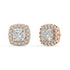 Angled view of rose gold Cushion Halo earrings displaying prong setup and subtle halo for 34 green gems ethical 360 shimmer without trade offs.