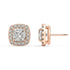 Side profile of rose gold Cushion Halo stud showing post length and unmatched depth for slim ultralight with strong backs nonstop comfort security.