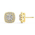 Side profile of yellow gold Cushion Halo stud displaying post length and 360 shimmer for slim ultralight build with strong backs guaranteeing nonstop comfort and security.