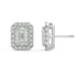 Side profile of white gold Emerald Halo stud illustrating post and shimmer for bold visual scale slim setup effortless everyday with thoughtful low profile basket.