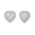 Angled view of white gold Heart Halo earrings showing prong hold and subtle halo with 2.39 CTW 34 lab grown diamonds zero emission methods superior VS plus clarity DEF color.