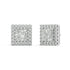 Angled view of white gold Princess Halo earrings showing prong hold and halo with 2.39 CTW lab grown diamonds from clean zero emission labs.