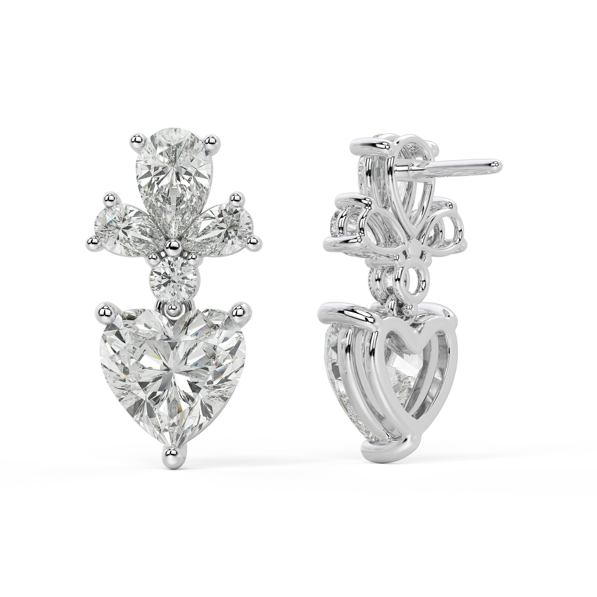 Back view of white gold Diamore Earrings with double notch backs for sustainable ethical luxury net zero emission sources.