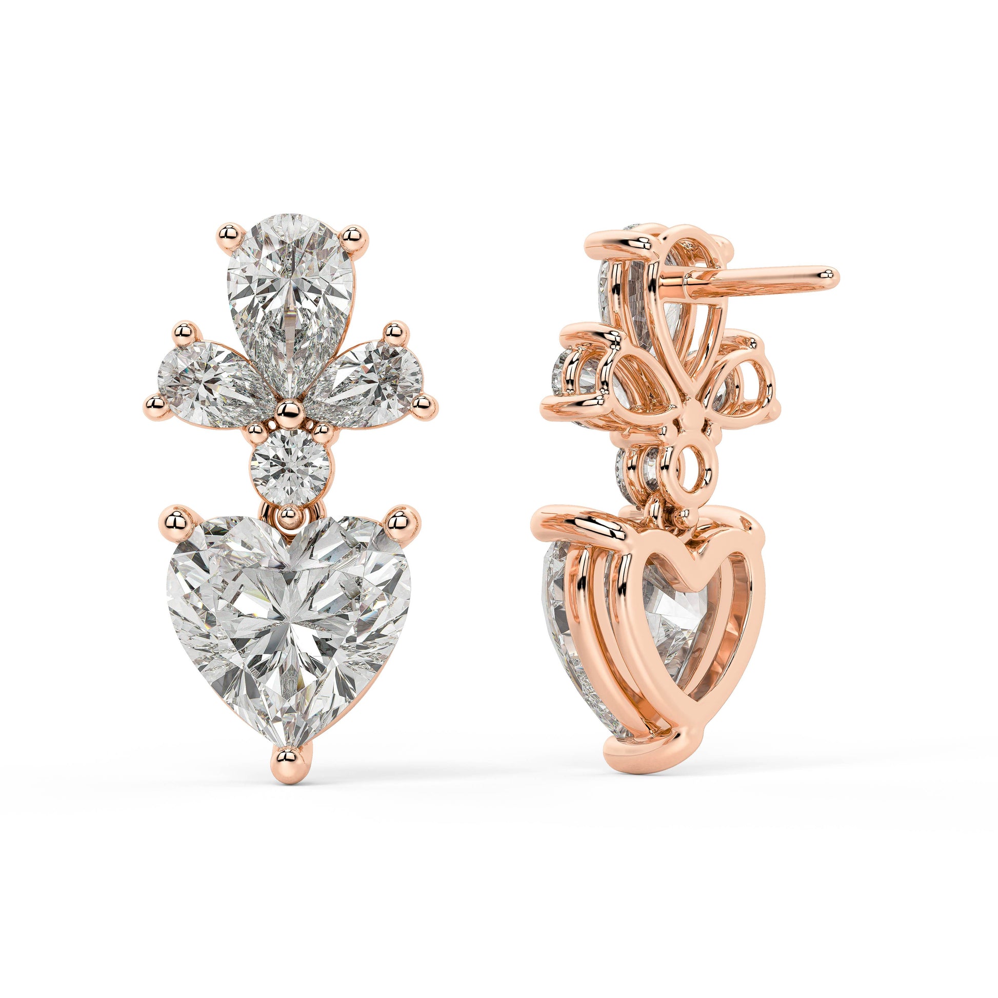 Back view of rose gold Diamore Earrings with double notch backs ensuring secure fit for shine that tells your story from meetings to toasts.