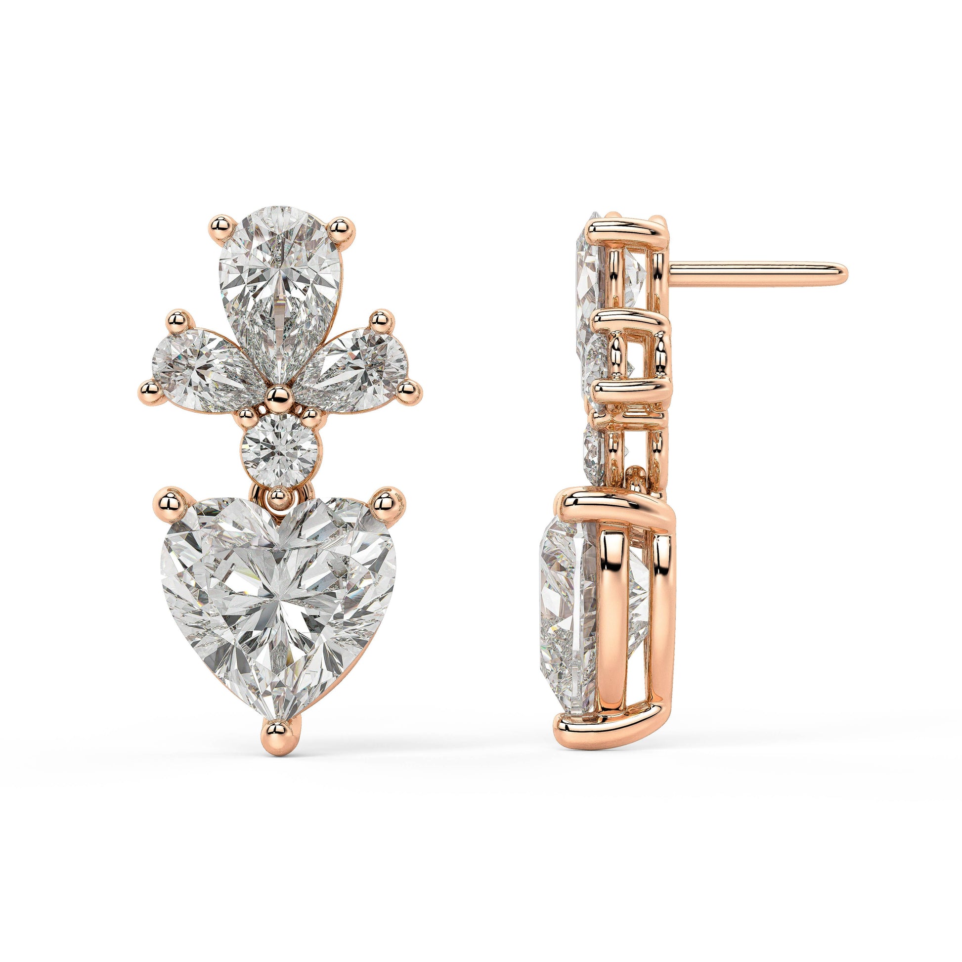 Side profile of rose gold Diamore Earrings displaying post length and low profile for hypoallergenic ultralight all day empowerment.