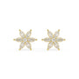 Yellow gold marquise diamond flower stud earrings front view pair, lab grown six-petal floral cluster with central round brilliant, luxury women's diamond jewelry