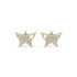 Yellow gold round diamond halo stud earrings front view pair, lab grown central brilliant with sparkling accent halo, luxury classic women's diamond jewelry