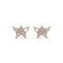 Rose gold round diamond halo stud earrings front view pair, lab grown central brilliant with sparkling halo accents, romantic rose gold diamond earrings