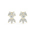 Yellow gold pear and round diamond cluster stud earrings front view pair, lab grown sparkling floral bow design with central round and pear petals, luxury women's diamond jewelry