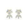 Yellow gold pear and round diamond cluster stud earrings front view pair, lab grown sparkling floral bow design with central round and pear petals, luxury women's diamond jewelry