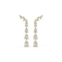 Yellow gold pear and round diamond climber earrings front view pair, lab grown cascading teardrop vine design with sparkling pear drops, luxury women's diamond drop jewelry
