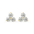 Pair of Trinity Studs lab grown diamond earrings in yellow gold, featuring three round brilliant stones in bezel setting on white background, blending sparkle and sophistication for effortless luxury.
