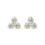 Pair of Trinity Studs lab grown diamond earrings in yellow gold, featuring three round brilliant stones in bezel setting on white background, blending sparkle and sophistication for effortless luxury.