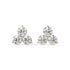 Front pair of rose gold Trinity Studs lab grown diamond earrings, timeless aesthetic with three matched stones proportional to carat size.