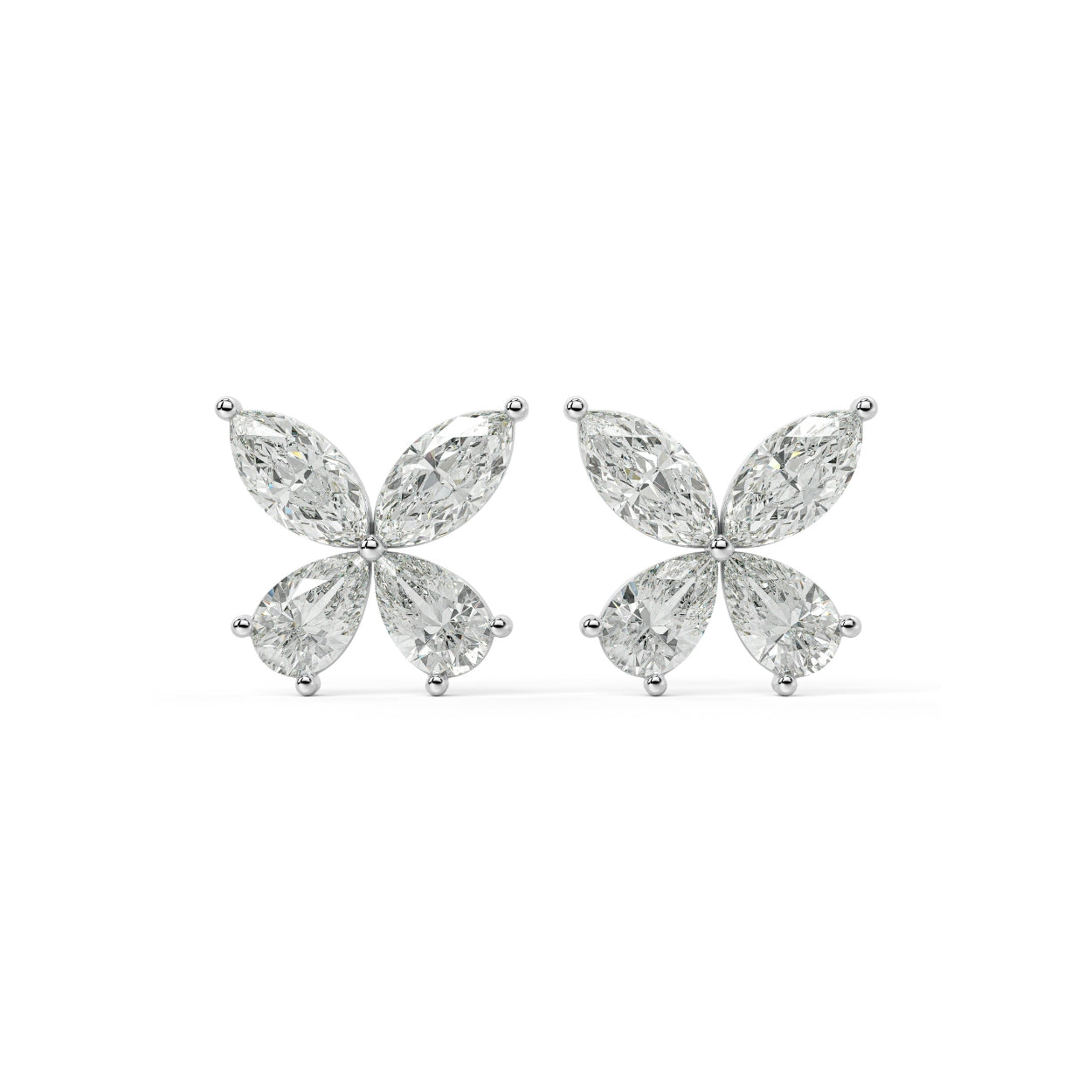 Pair of Elara Stud Earrings bezel set lab grown diamond in white gold, with a single round brilliant delivering pure fire and reflection in a minimalist, net-zero ethical package.